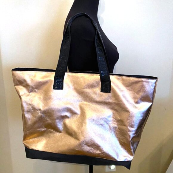 Victoria's Secret Pink Rose Gold and Black Weekender Tote Bag. New with tags - Picture 11 of 13